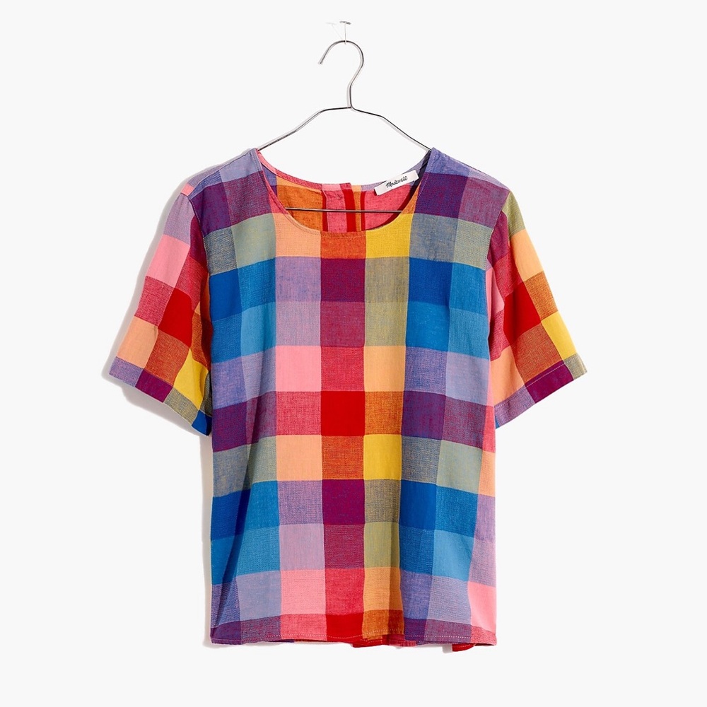 Madewell Boxy Button-Back Top in Oversized Gingham Check XXS
